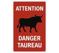 Panneau de Signalisation Danger Taureau, en pvc 300x200mm