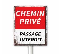 Panneau de signalisation de route privée vintage avec piquet pour jardin, cour, maison, entreprise - Aluminium robuste résistant aux intempéries et antirouille 20 x 30 cm