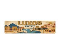 Panneau de signalisation de voyage vintage Louxor République arabe d'Égypte | Décoration murale ronde vintage en métal pour café, club, jardin, 40,6 x 10,2 cm
