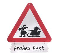 Panneau de signalisation déco - Attention Père Noël croise - à suspendre env. 28 cm