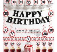 Panneau de signalisation décoratif pour 30e anniversaire homme femme - 30e anniversaire ballons Happy Birthday guirlande, écharpe et long ruban de délimitation pour fête d'anniversaire de 30 ans