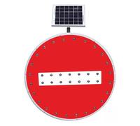 Panneau de signalisation d'interdiction d'accès solaire - Éclairage LED - Panneau de sécurité rond en aluminium avec film réfléchissant(80cm/31.5in)