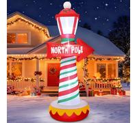 Panneau de signalisation gonflable de Noël de 1,8 m au pôle Nord, lampe de rue gonflable avec lumières LED intégrées, panneau de signalisation de route arctique du Père Noël pour décoration de