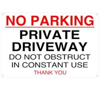 Panneau de signalisation « No parking private driveway do not obstrut in constant use thank you » - Panneau de sécurité routière - Autocollant à haute adhérence (200 mm x 150 mm) - Distance de