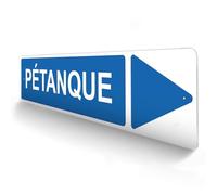 Panneau de signalisation pour camping "PETANQUE Droite" - 48 x 10 cm - Bleu