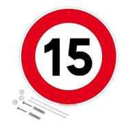 Panneau de signalisation rétro réfléchissant rond prépercé PVC ou ALU diam 250mm ou 300mm + Kit de fixation pour pose facile, rapide - Panneau limitation de vitesse 15 km/h -