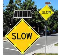 Panneau de signalisation routière à LED clignotant « Ralentissez » de 24 pouces, alimenté par l'énergie solaire et réfléchissant, en aluminium, avertissant de la circulation dans les quartiers