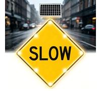 Panneau De Signalisation Slow À Énergie Solaire, Panneau Routier Clignotant À LED De 24in/30in, Coque En Aluminium Réfléchissante Pour Quartiers Résidentiels, Chantiers Et Zones Scolaires(30in)