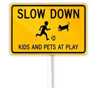Panneau de signalisation « Slow Down Children at Play » - Panneau de sécurité pour rue, avertissement des enfants jouant à la circulation routière avec piquet pour cour - 30 x 20 cm - En aluminium