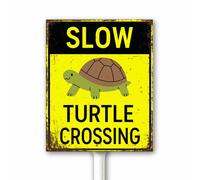 Panneau de signalisation vintage amusant en forme de tortue lente de 20 x 30 cm - Panneau de signalisation tortue en aluminium pour cour, jardin, pelouse, route, rue, panneaux avec piquet, antirouille