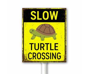 Panneau de signalisation vintage amusant en forme de tortue lente de 20 x 30 cm - Panneau de signalisation tortue en aluminium pour cour, jardin, pelouse, route, rue, panneaux avec piquet, antirouille