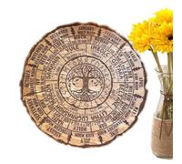 Panneau de sorcière païenne en bois - Roue de l'année, arbre de vie, calendrier rond en bois, décoration d' vintage, sabbats célestes à suspendre | Ornement de Noël fait à la main pour une