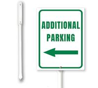 Panneau de stationnement supplémentaire avec flèche gauche avec piquet en aluminium, 17,8 x 22,4 cm, facile à installer