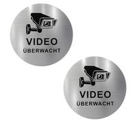 Panneau de Surveillance Vidéo 2 Pièces - Rond - 10 cm - Autocollant en Aluminium Brossé, Haute Visibilité, Facile à Installer, Idéal pour Sécuriser Votre Environnement