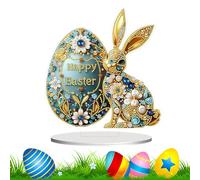 Panneau de table d'art en strass lapin de Pâques - Peinture acrylique 2D artisanale | Décor de bureau en forme de lapin et d'œuf en et diamant | Ornement de mosaïque de pierres précieuses bric