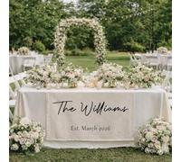 Panneau de table de mariage personnalisé - Décoration de table en cœur - Bannière en toile avec nom et date - Chemin de table personnalisé pour réception