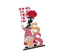 Panneau de table en bois avec inscription « Love Kiss » avec figurine de nains pour la Saint-Valentin ou la maison, décoration d'étagères, cadeau de couple
