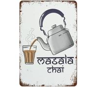 Panneau de thé Masala Chai indien - Décoration d'intérieur - Cadeau de thé I Tea Kettle - Poster humoristique en métal vintage pour maison, salle de bain, jardin, bar, café - 20,3 x 30,5 cm