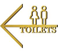 Panneau de toilette avec flèche, panneau de salle de bain moderne pour hommes et femmes, montage facile, pour fournitures pour bureaux, restaurants, hôtels, supermarchés, 11,8 x 9 pouces. (or, droit)