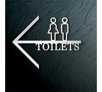 Panneau de toilette avec flèche, panneau de salle de bain moderne pour hommes et femmes, montage facile, pour fournitures pour bureaux, restaurants, hôtels, supermarchés, 11,8 x 9 pouces. (argent