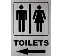 Panneau de toilette en aluminium avec flèche gauche - Pour toilettes - Argenté brossé - 10 cm x 15 cm