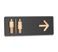 Panneau de toilettes avec flèche vers la droite, double couche, acrylique mat et or bronze, pour hommes et femmes, 30 x 10 cm, fixation murale, pour espaces commerciaux, hôtels bureaux.