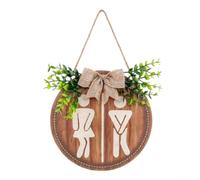 Panneau de toilettes en bois, 26 x 0,5 x 22,5 cm, plaque murale ronde à suspendre pour salle de bain et buanderie, décoration de style ferme, design en bois rustique avec symboles de genre, décoration
