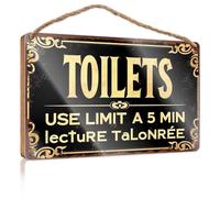 Panneau de toilettes humoristique en bois « Limit de temps pour toilettes : 5 minutes » - Décoration de table de ferme en bois (20 x 30 cm)