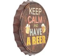 Panneau de tôle bouchons couronne Keep Calm and Have a Beer 33 cm de diamètre cm Panneau déco avec impression Inscription