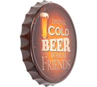 Panneau de tôle Kronkorken Drink Cold Beer With Friends 33 cm de diamètre cm Panneau décoratif avec impression Inscription