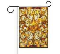 Panneau de vitrail jaune doré floral irisé drapeau de jardin saisonnier vacances toile de jute double face maison cour drapeaux extérieurs 32 x 47 cm