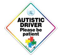 Panneau de voiture Autistic Driver Please Be Patient, panneau de voiture pour autisme, panneau de conduite d'autisme, panneau de véhicule haute visibilité 14 x 14 cm