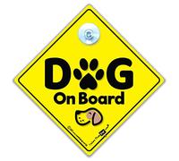 Panneau de voiture « Dog on Board » - Panneau pour chiens - Haute visibilité - Ventouse jaune et noire - Conçu pour permettre aux autres usagers de la route : il y a un chien dans la voiture - 14 cm x