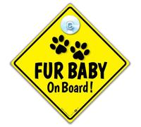 Panneau de voiture Fur Baby On Board, panneau d'avertissement diamant jaune de 14 cm avec ventouse, avis de sécurité pour animaux de compagnie, panneau chien à bord ou chat à bord