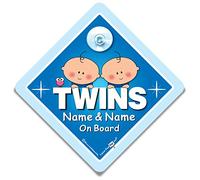 Panneau de voiture pour bébé avec inscription « Twin Boys On Board » - Personnalisable - Panneau « Baby On Board » - Panneau « Twins On Board » - Panneau de voiture à ventouse haute visibilité