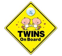 Panneau de voiture « Twins on Board » - Panneau « Baby on Board » pour jumeaux en haute visibilité - Jaune et noir - 14 cm - Ventouse réutilisable