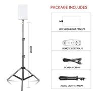 Panneau d'éclairage vidéo LED, luminosité réglable, éclairage bicolore, avec pied de 200cm