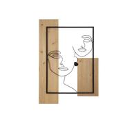 Panneau décoratif 3D en métal noir, bois marron, faces, 63x2x90 cm