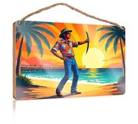 Panneau décoratif à suspendre « A Man In A Hawaiian Shirt Standing On A Beach Holding A Knife » Accessoires de bureau pour femme (15 x 28 cm)