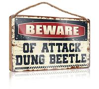 Panneau décoratif à suspendre Beware Of Attack Dung Beetle en bois - Décoration de maison de ferme - Décoration de piscine - 15 x 28 cm