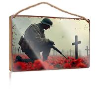 Panneau décoratif à suspendre Soldat en coquelicots : un moment de réflexion Panneau en bois drôle Décoration de salle de bain Décoration de campagne pour la maison (23 x 35 cm)