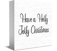 Panneau décoratif amusant en bois avec inscription « Have A Holly Jolly Christmas » - Décoration de bureau rustique - Carré - 12,7 x 12,7 cm
