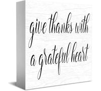 Panneau décoratif amusant en bois « Give Thanks With A Grateful Heart » - Décoration de bureau rustique - Carré - 12,7 x 12,7 cm
