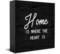 Panneau décoratif amusant en bois « Home Is Where The Heart Is » - Décoration de bureau rustique - 12,7 x 12,7 cm