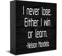 Panneau décoratif amusant en bois « I Never Lose Either I Win Or Learn » - Décoration de bureau rustique - Pour étagère - 12,7 x 12,7 cm