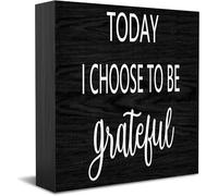 Panneau décoratif amusant en bois « Today I Choose To Be Grateful » - Décoration de maison ou de bureau rustique - Carré - 12,7 x 12,7 cm
