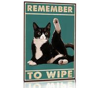 Panneau décoratif amusant pour salle de bain, « Remember to Wipe » en métal, panneau vintage en métal, décoration murale humoristique chat 30,5 x 40,6 cm