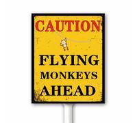 Panneau décoratif « Caution Flying Monkeys Ahead Monkey Outoor » avec piquet 12 x 15 cm en aluminium pour ferme, parc, jardin, pelouse, allée, décorations amusantes