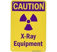 Panneau décoratif « Caution X Ray Equipment » violet sur jaune - Panneau décoratif pour cour, clôture, cour extérieure - 20,3 x 30,5 cm