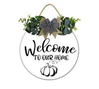 Panneau décoratif d'automne « Welcome to Our Home » - Couronne de porte de ferme - 30 x 30 cm - Moisson rustique à suspendre - Panneau de porte en bois - Décoration d'automne pour porche